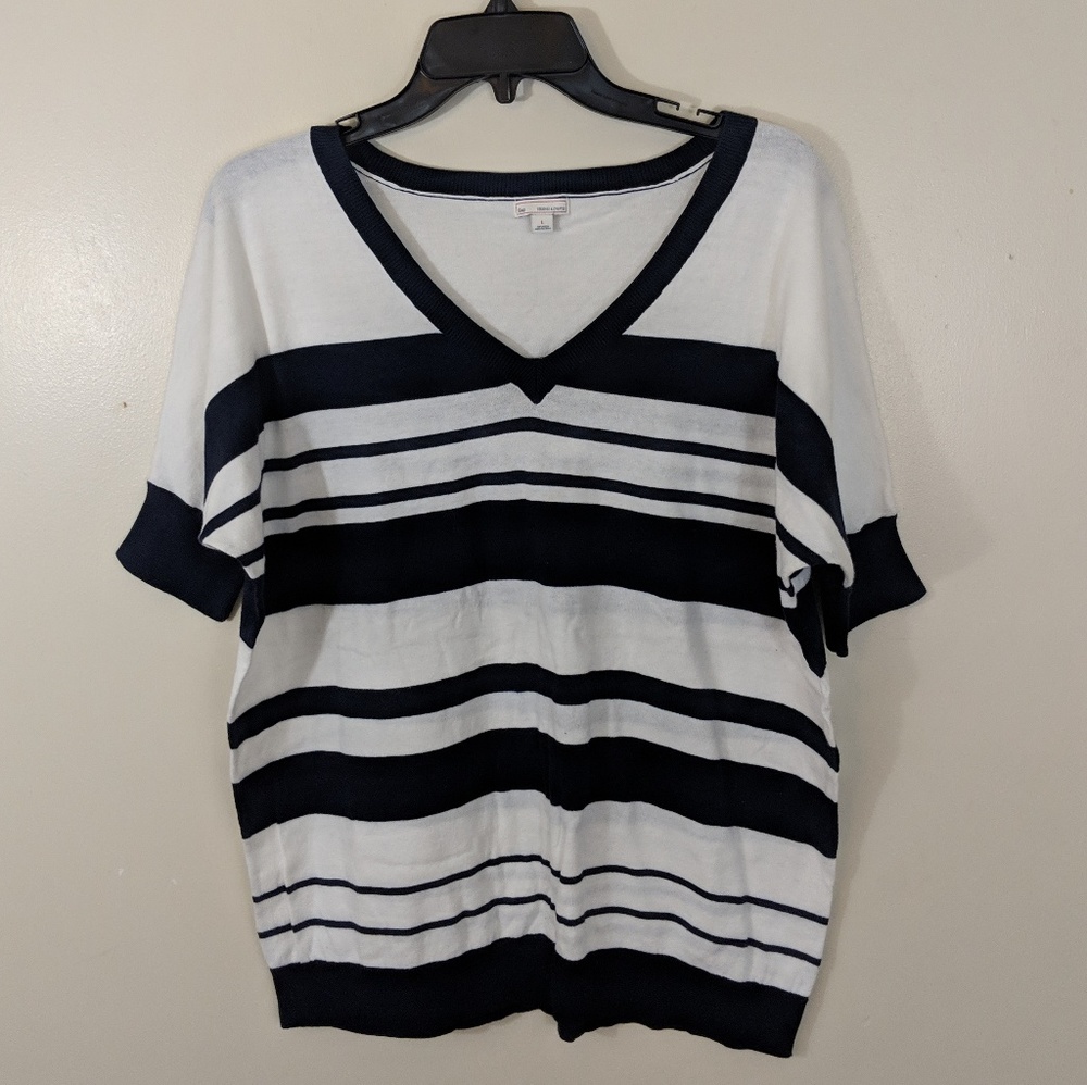 Gap Striped Short Sleeve Blouse Ribbed Sleeve